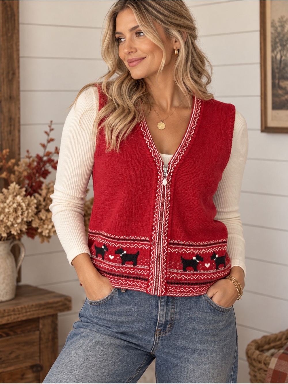 Northern Reflections Vintage Knit Zip Vest Medium